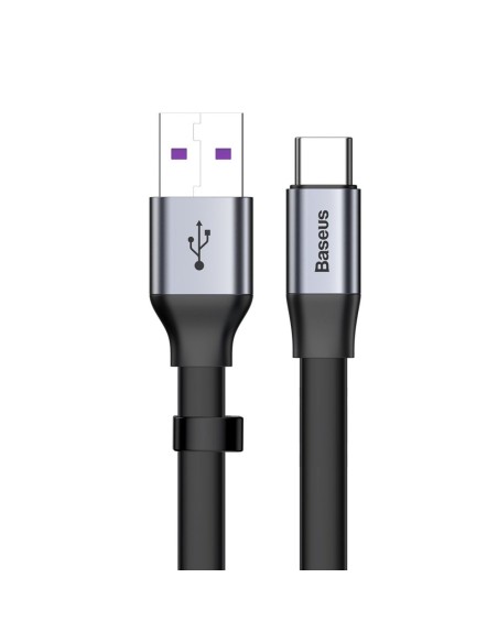 Paprastas plokščias kabelis USB laidas USB-C 5A 40W Quick Charge 3.0 QC 3.0 23cm pilka