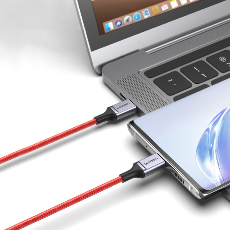 Pintas kabelis USB-C – USB-C 2.0 3A raudonas