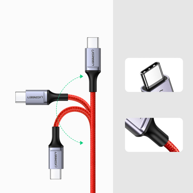 Pintas kabelis USB-C – USB-C 2.0 3A raudonas