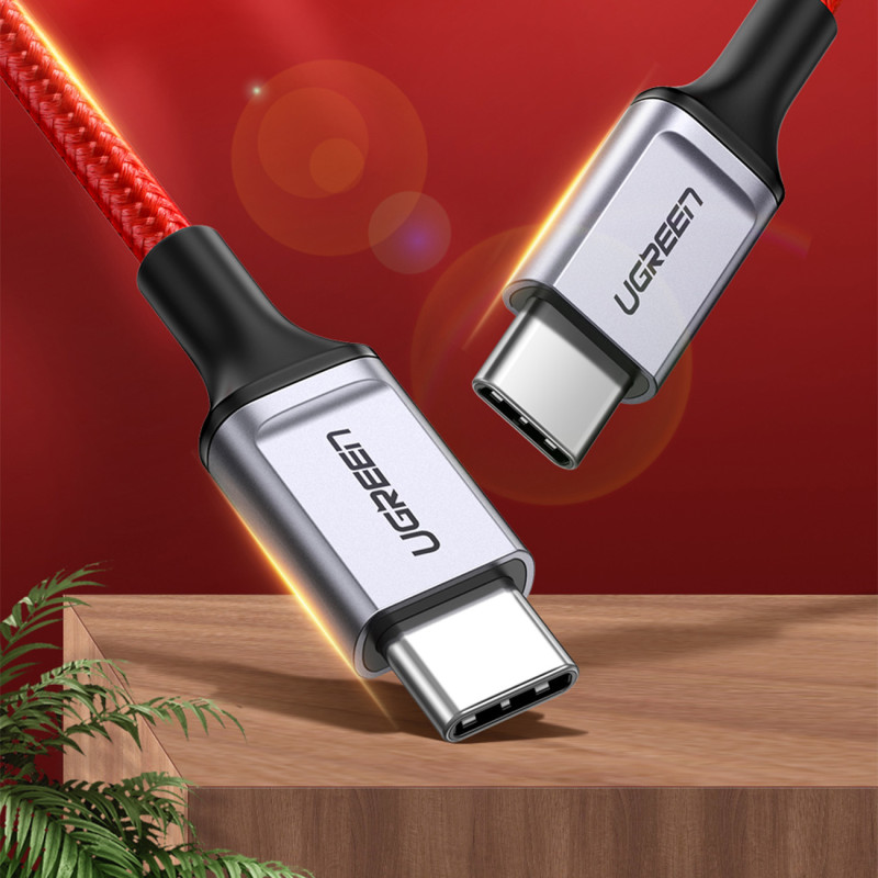 Pintas kabelis USB-C – USB-C 2.0 3A raudonas