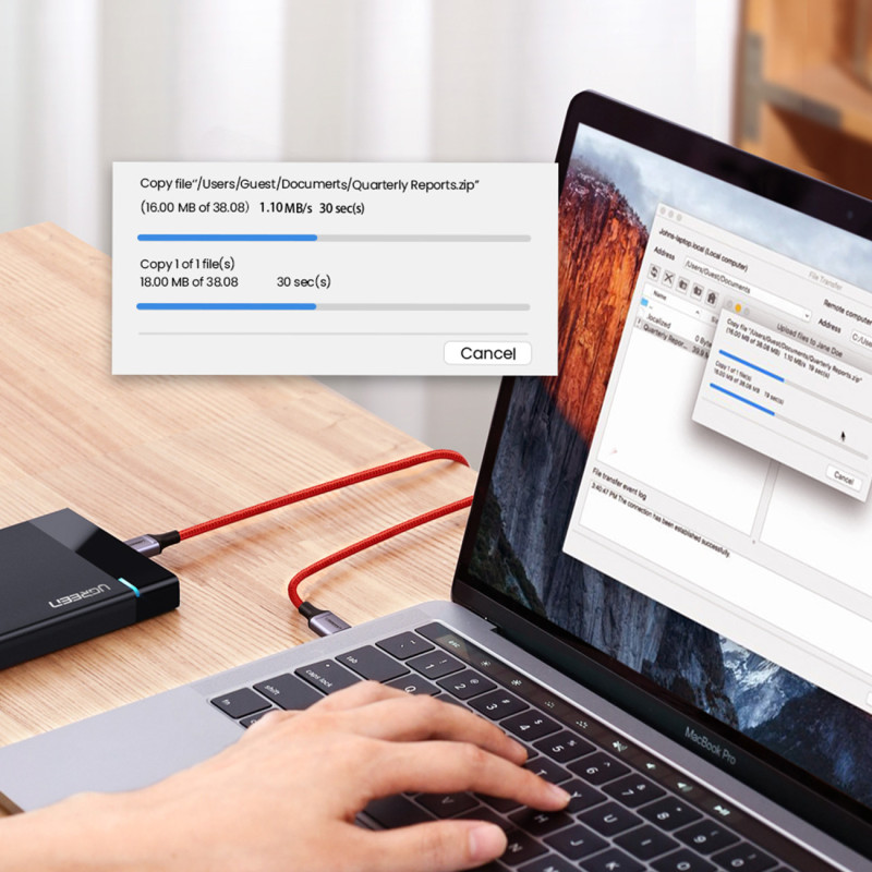 Pintas kabelis USB-C – USB-C 2.0 3A raudonas