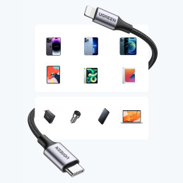 
Kabelis iPhone Lightning - USB-C 2.0 MFi 2m, pilkas
