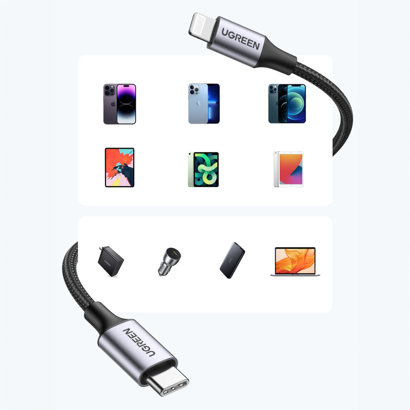 Kabelis iPhone Lightning - USB-C 2.0 MFi 2m, pilkas