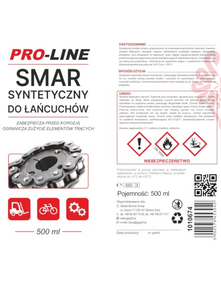 Sintetinis grandinių tepalas PRO-LINE purškiamas 500ml Sintetinis grandinių tepalas PRO-LINE purškiamas 500ml