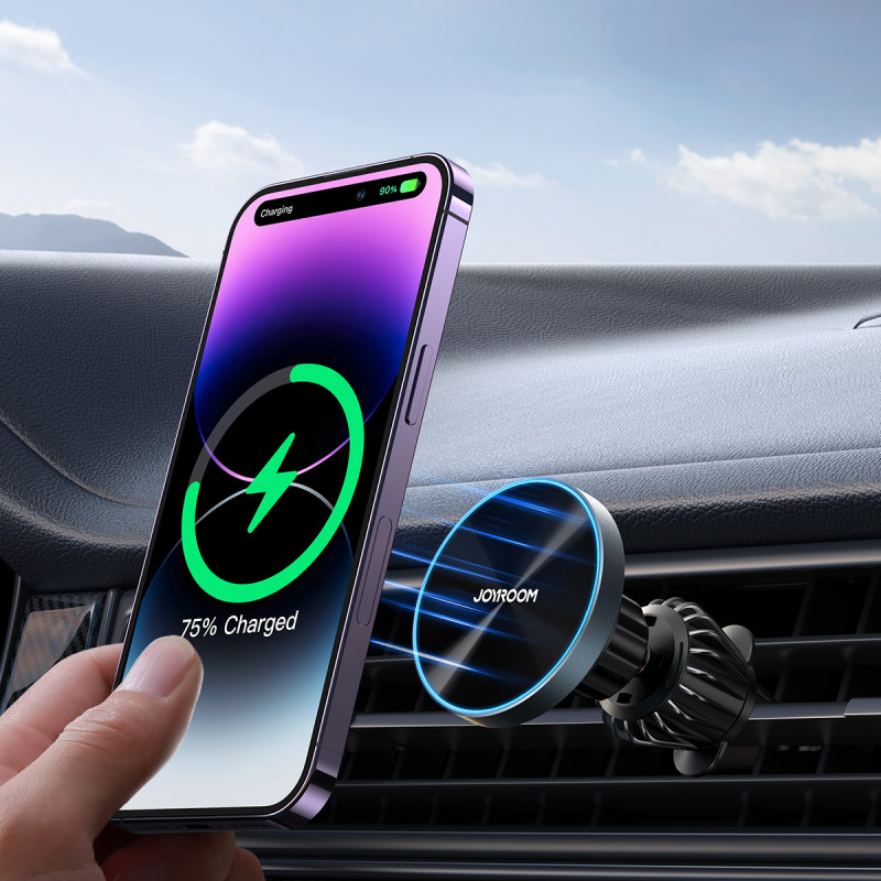 Magnetinis automobilinis laikiklis, 15W pakrovėjas orlaidei, juodas