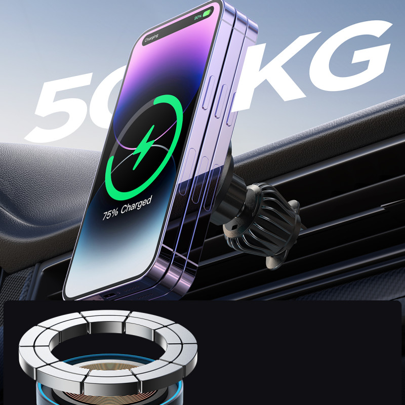 Magnetinis automobilinis laikiklis, 15W pakrovėjas orlaidei, juodas