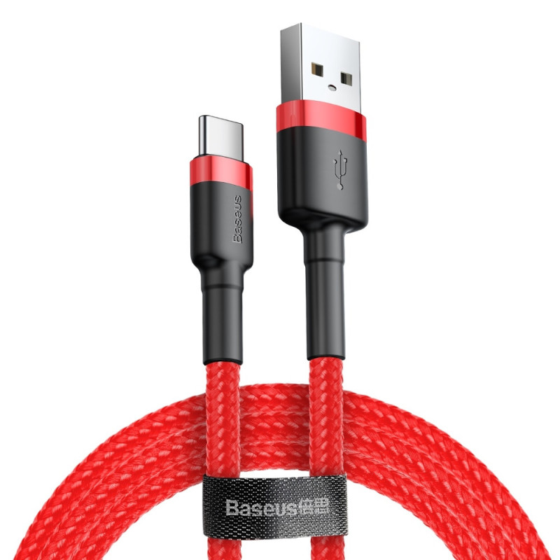 Patvarus lankstus laidas USB laidas USB-C QC3.0 2A 2M raudonas