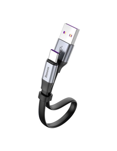 Paprastas plokščias kabelis USB laidas USB-C 5A 40W Quick Charge 3.0 QC 3.0 23cm pilka