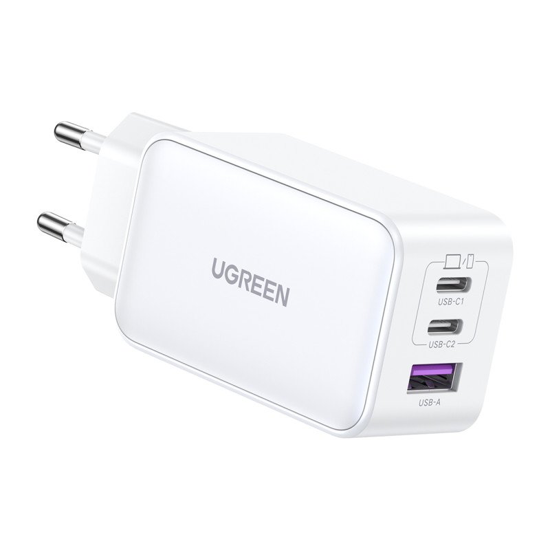 
GaN 65W USB-A / 2x USB-C greitas įkroviklis, baltas
