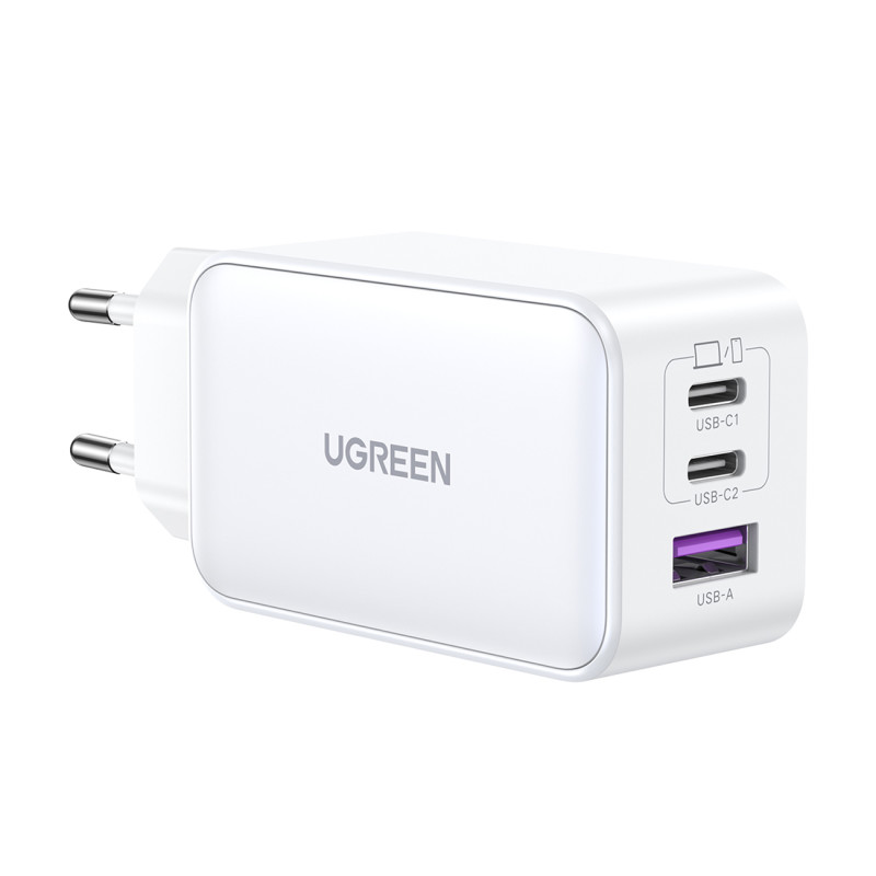 
GaN 65W USB-A / 2x USB-C greitas įkroviklis, baltas
