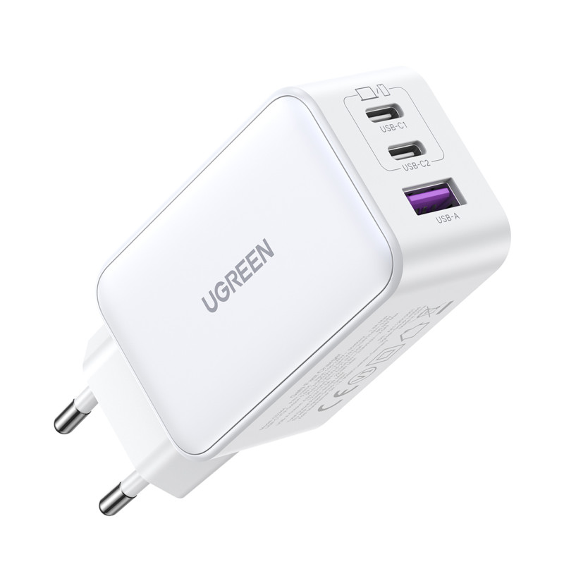 
GaN 65W USB-A / 2x USB-C greitas įkroviklis, baltas
