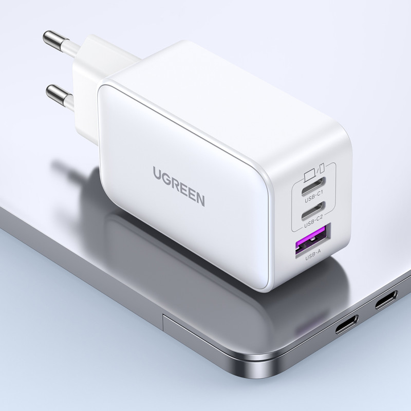 
GaN 65W USB-A / 2x USB-C greitas įkroviklis, baltas
