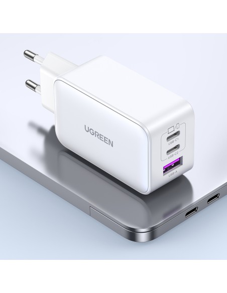
GaN 65W USB-A / 2x USB-C greitas įkroviklis, baltas
