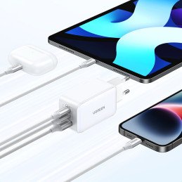 
GaN 65W USB-A / 2x USB-C greitas įkroviklis, baltas
