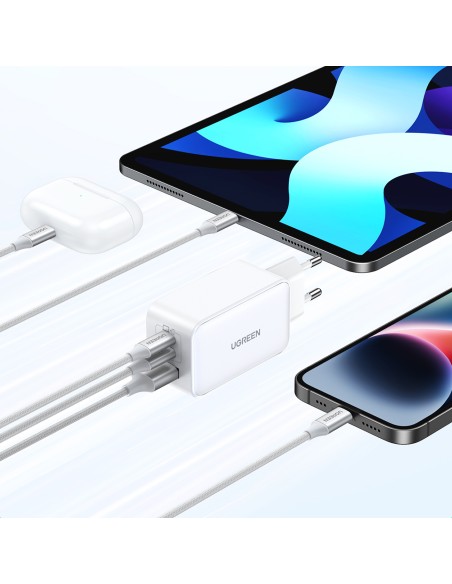 
GaN 65W USB-A / 2x USB-C greitas įkroviklis, baltas
