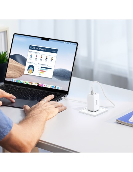 
GaN 65W USB-A / 2x USB-C greitas įkroviklis, baltas
