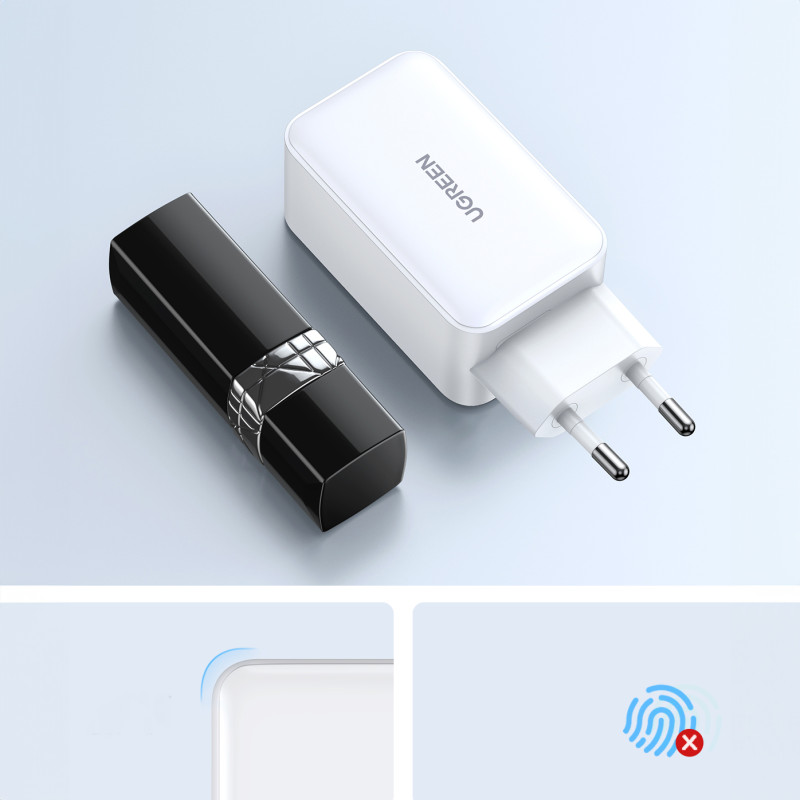 
GaN 65W USB-A / 2x USB-C greitas įkroviklis, baltas
