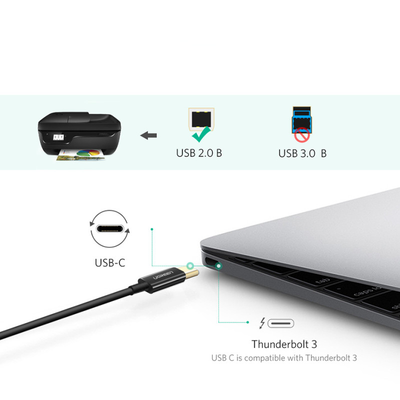 
Kabelis spausdintuvui, fakso skaitytuvui, USB-C - USB-B, 1m, juodas

