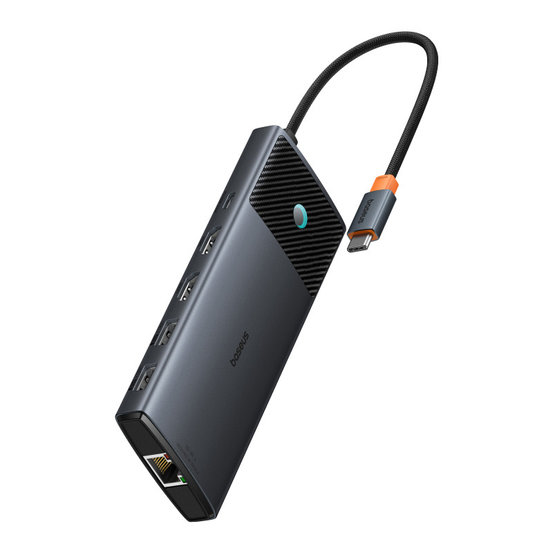 10 viename HUB adapteris USB-C prie USB-C PD / 3x USB-A / 2x HDMI / RJ-45 / SD / TF juodas