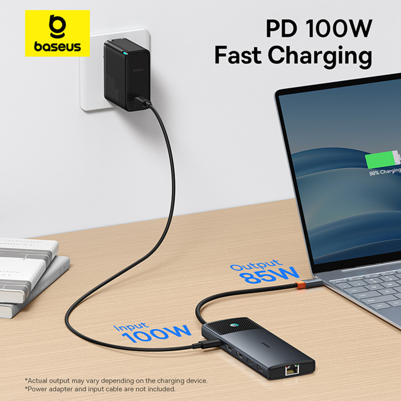 10 viename HUB adapteris USB-C prie USB-C PD / 3x USB-A / 2x HDMI / RJ-45 / SD / TF juodas