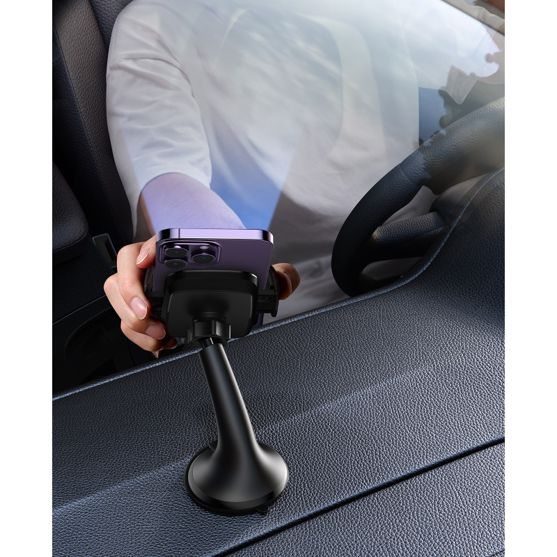 Universalus mechaninis automobilinio telefono laikiklis kabinai, stiklas, juodas