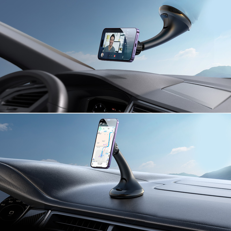 Universalus automobilinis magnetinis telefono laikiklis kabinai, stiklas, juodas