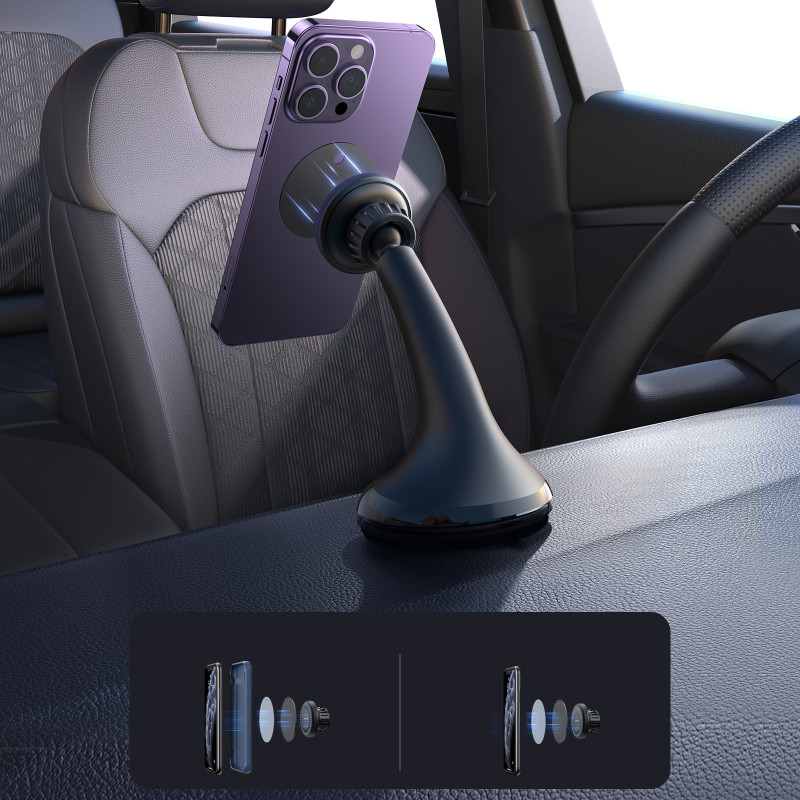 Universalus automobilinis magnetinis telefono laikiklis kabinai, stiklas, juodas