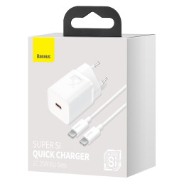 
Si 25W 3A greitas sieninis įkroviklis su 1m baltu USB-C laidu

