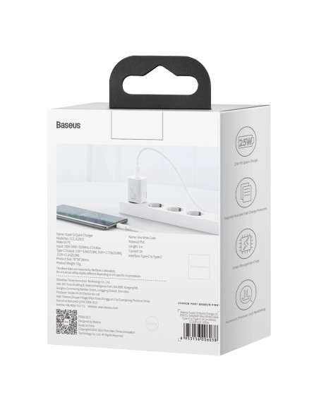 
Si 25W 3A greitas sieninis įkroviklis su 1m baltu USB-C laidu
