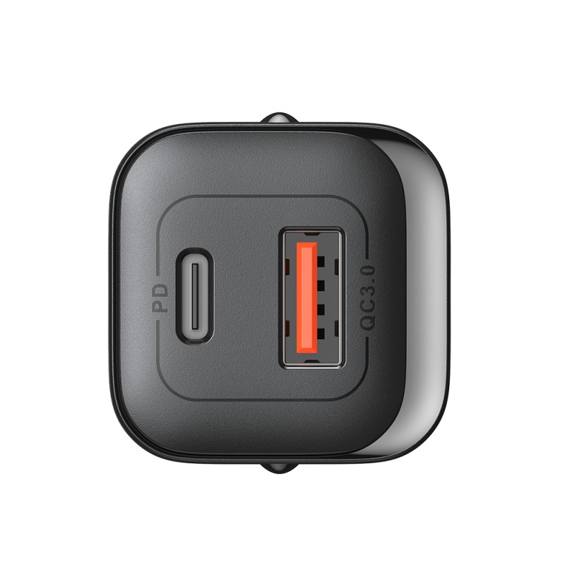 Greitas sieninis įkroviklis 30 W USB-A ir USB-C PD QC AFC FCP juodas