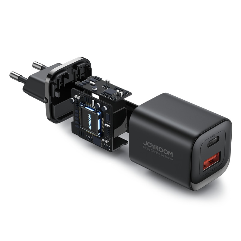 Greitas sieninis įkroviklis 30 W USB-A ir USB-C PD QC AFC FCP juodas