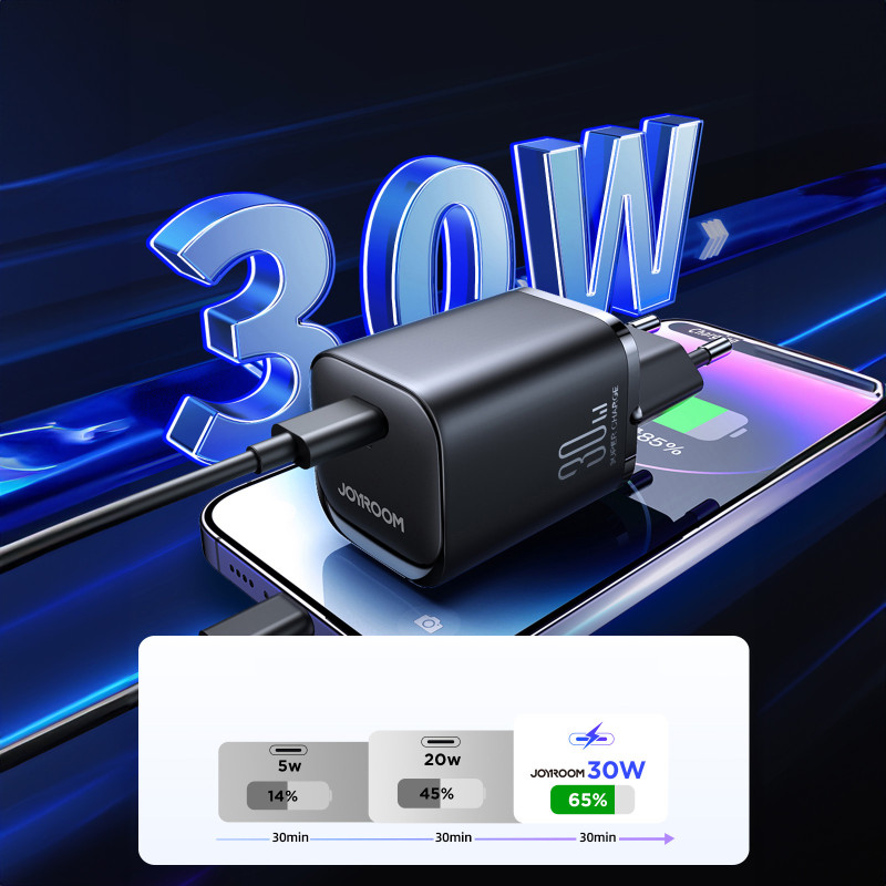 Speed Series 30W USB-C PD QC AFC FCP sieninis įkroviklis, juodas