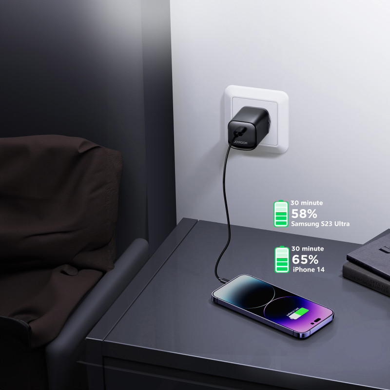 Speed Series 30W USB-C PD QC AFC FCP sieninis įkroviklis, juodas