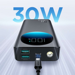
Powerbank su žibintuvėliu 30W 20000mAh + USB-A - USB-C laidas 25cm juodas
