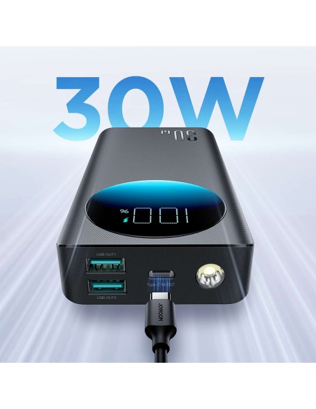 
Powerbank su žibintuvėliu 30W 20000mAh + USB-A - USB-C laidas 25cm juodas
