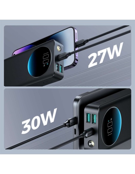 
Powerbank su žibintuvėliu 30W 20000mAh + USB-A - USB-C laidas 25cm juodas
