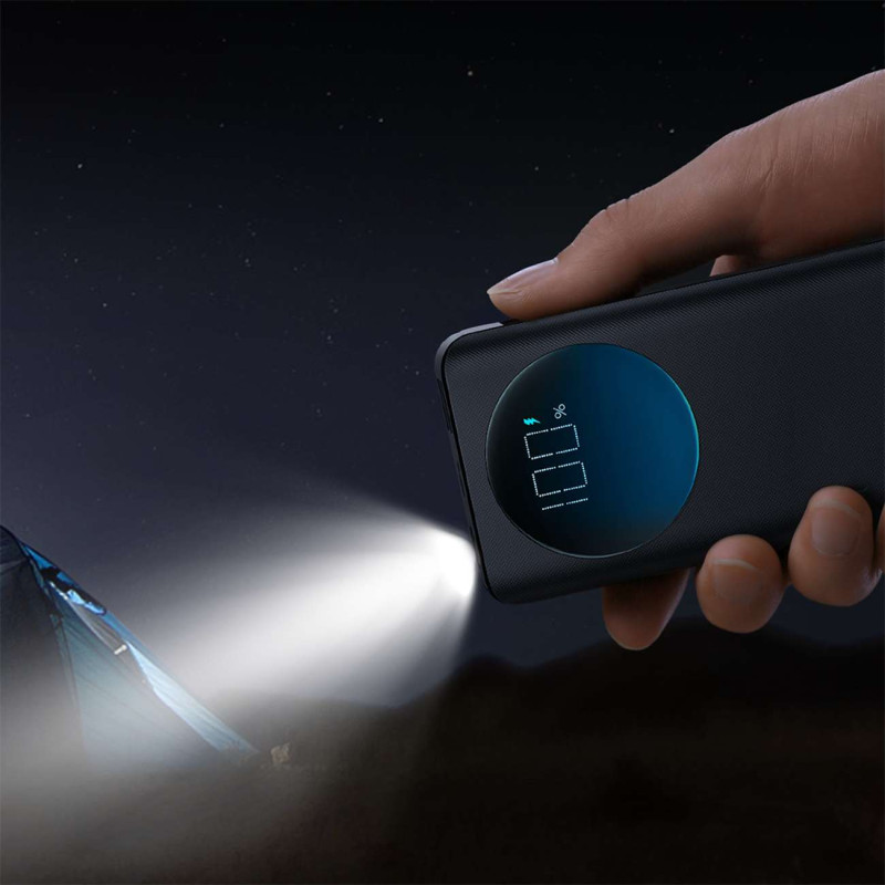 
Powerbank su žibintuvėliu 30W 20000mAh + USB-A - USB-C laidas 25cm juodas
