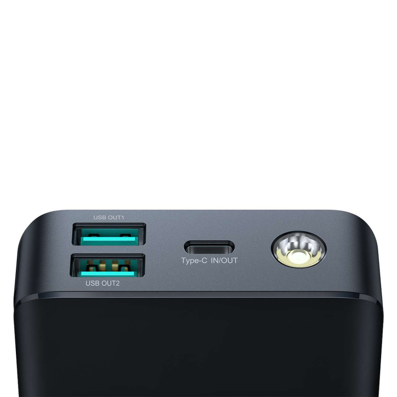 Powerbank su žibintuvėliu 30W 30000mAh + USB-A - USB-C laidas 25cm juodas