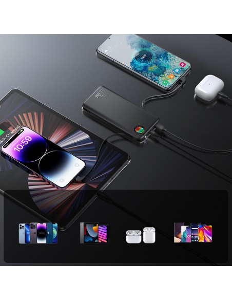Powerbank su žibintuvėliu 22,5W 10000mAh ir įmontuotais USB-C ir Lightning laidais, juoda
 
Powerbank su žibintuvėliu 22,5W 10000mAh ir įmontuotais USB-C ir Lightning laidais, juoda
