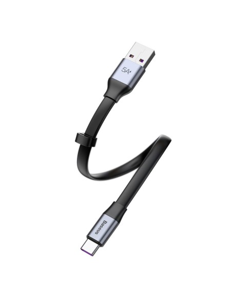 Paprastas plokščias kabelis USB laidas USB-C 5A 40W Quick Charge 3.0 QC 3.0 23cm pilka