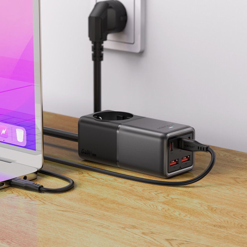 Stalinio įkroviklio įkrovimo stotelė Z2 GaN 75W PD 3x USB-C 2x USB-A juoda ir pilka