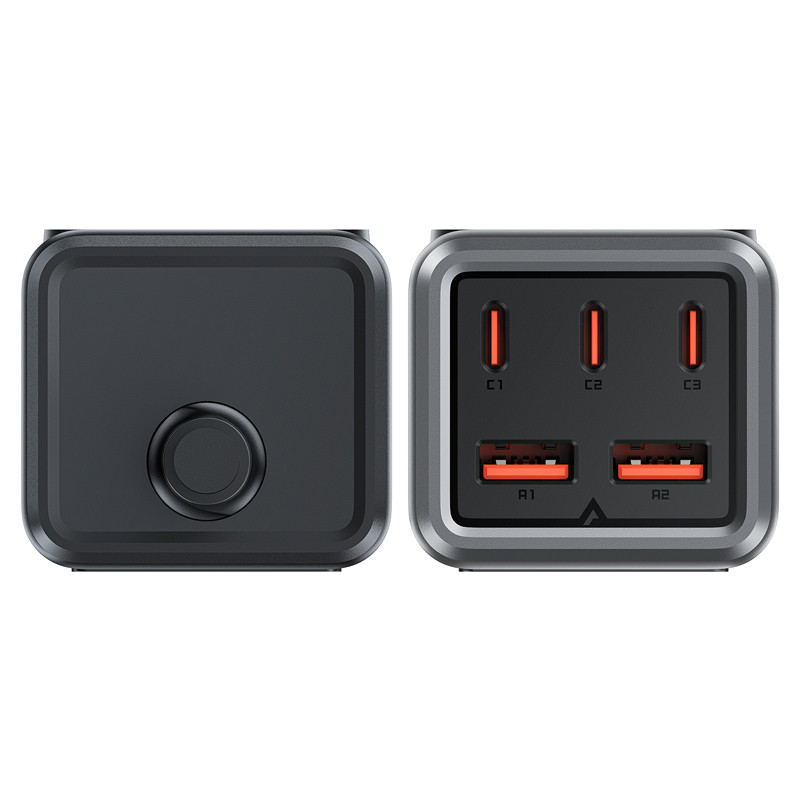 Stalinio įkroviklio įkrovimo stotelė Z2 GaN 75W PD 3x USB-C 2x USB-A juoda ir pilka