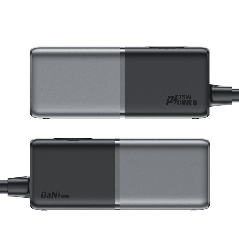 Stalinio įkroviklio įkrovimo stotelė Z2 GaN 75W PD 3x USB-C 2x USB-A juoda ir pilka