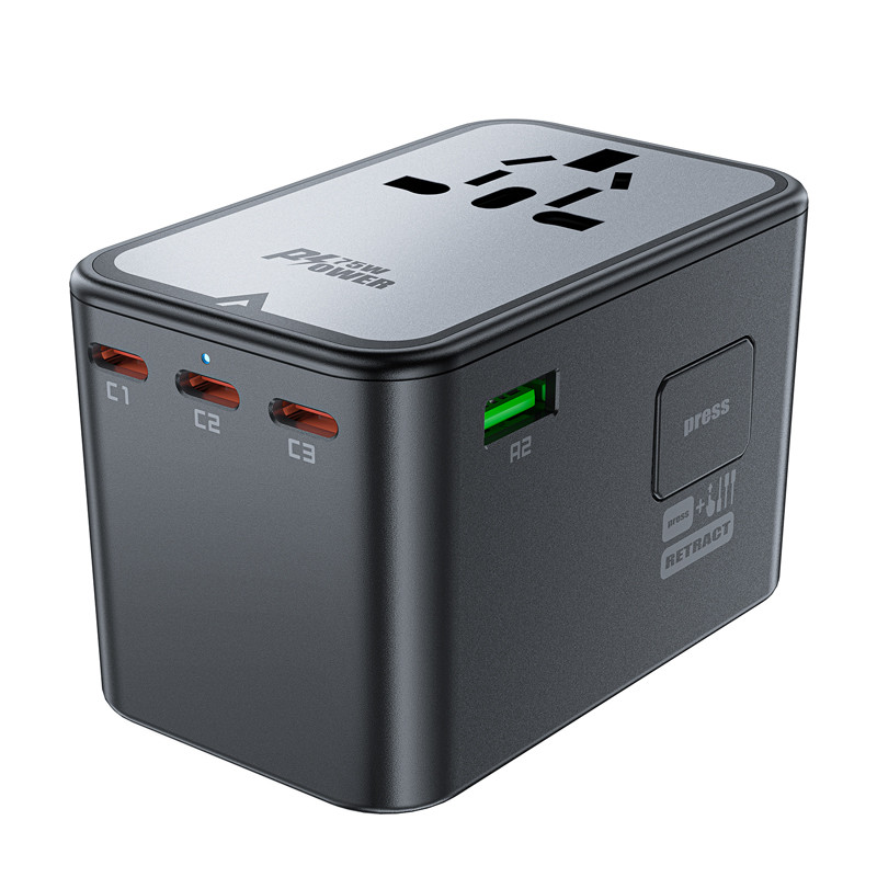 Universalus GaN Kelioninis įkroviklis 2x USB-A 3x USB-C kištukai JK EU USA AUS Black