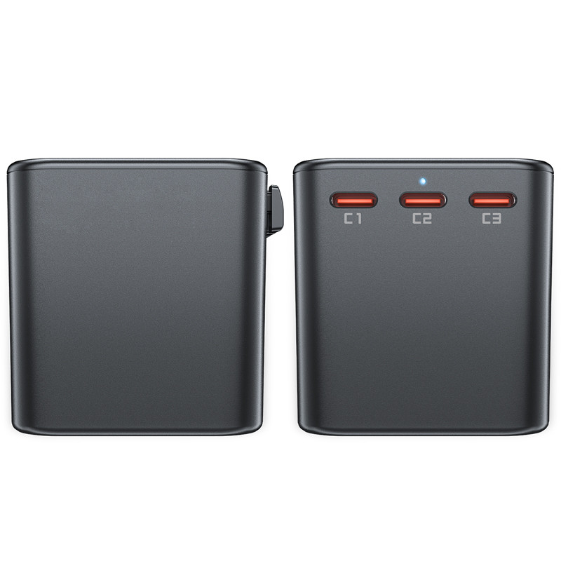 Universalus GaN Kelioninis įkroviklis 2x USB-A 3x USB-C kištukai JK EU USA AUS Black