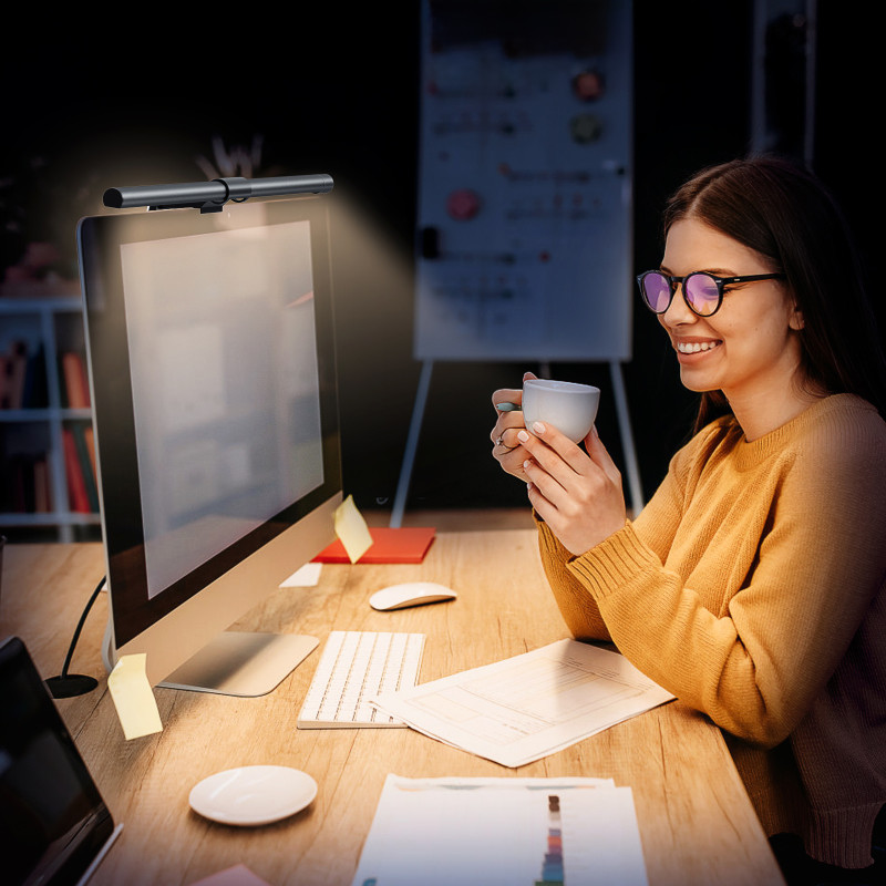 LED lempa kompiuterio monitoriaus ekranui su apšvietimu 2700K-6500K, pilka