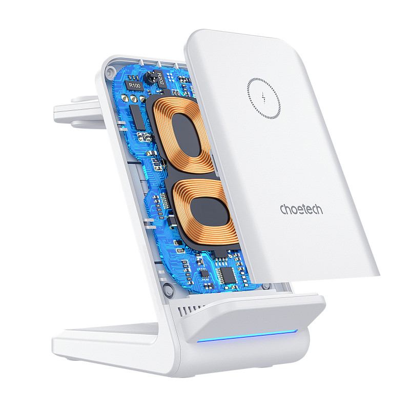 4in1 įkrovimo stotelė, Choetech T608 15W indukcinis įkroviklis, baltas
