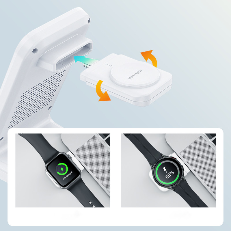 4in1 įkrovimo stotelė, Choetech T608 15W indukcinis įkroviklis, baltas