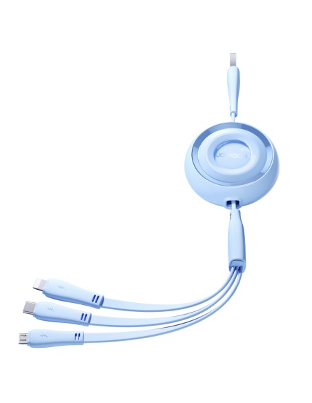 
3in1 Colorful Series USB-A į USB-C / iPhone Lightning / microUSB ištraukiamas kabelis 1m mėlynas
