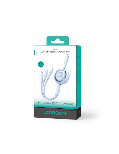 
3in1 Colorful Series USB-A į USB-C / iPhone Lightning / microUSB ištraukiamas kabelis 1m mėlynas
